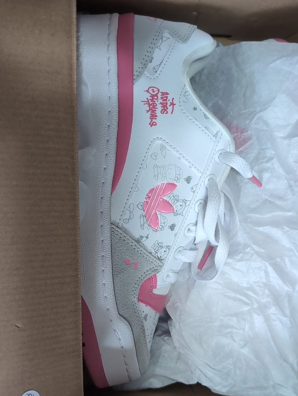 adidas White and Pink Hello Kitty Low-Top Sneakers